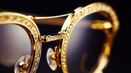 Elegant luxury gold-plated eyeglasses isolated on black background fashion accessory high-end design perspective