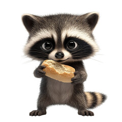 A Sneaky 3D Cartoon Raccoon Wearing a Small Bandit Mask Isolated on Transparent Background