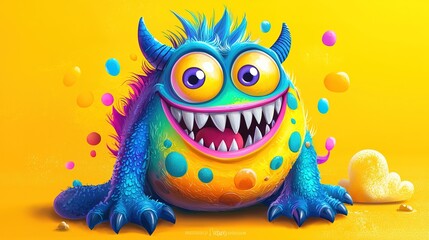 Vibrant cartoon beast character design digital art isolated on yellow background playful environment whimsical viewpoint