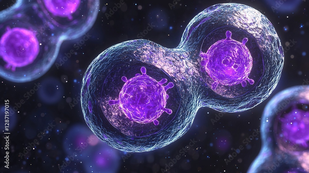 Poster cell division process observed under a microscope science laboratory detailed image isolated environ
