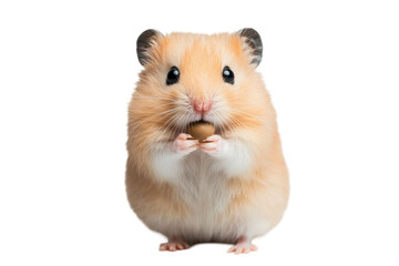 Close up of a hamster holding a nut against transparent background. This image captures the hamster's cute expression