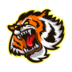 angry tiger head cartoon mascot