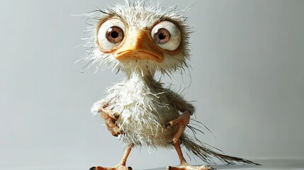 Adorable cartoon bird character studio setting digital art whimsical environment close-up view unique design