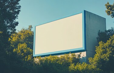 Empty outdoor billboard surrounded by trees on a sunny day.  Possible use advertising mock-up