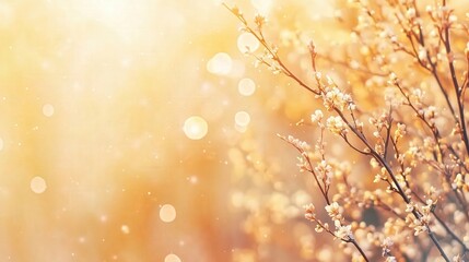 Fototapeta premium Gentle wildflowers softly illuminated by warm golden sunlight 