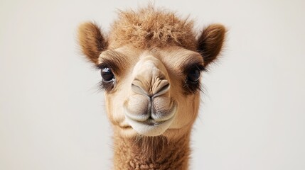 Fototapeta premium Charming baby camel portrait isolated on white background animal photography studio setting close-up view cute concept
