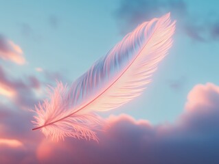 Naklejka premium Soft pink feather floating in dreamy sky 