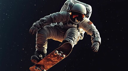 Fototapeta premium Astronaut Skateboarding Through Space During A Cosmic Ride