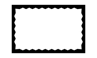Rectangle frame with zigzag inner edges. Empty text box, speech bubble, tag or label rectangular shape with spiky inside borders isolated on white background. Vector graphic illustration.