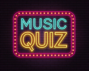 music quiz text in neon frame logo wallpaper, AI