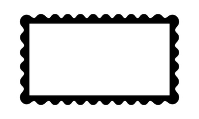 Rectangle frame with scalloped edges. Rectangular shape with wavy borders. Mirror, picture or photo vignette, empty text box, banner, tag or label. Vector graphic illustration.