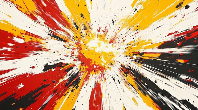 Abstract Radiating Paint Explosion In Red Yellow Black And White