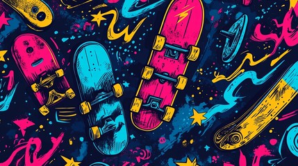 Colorful Skateboards and Abstract Graffiti Art Design