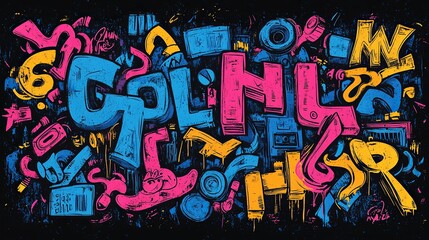 Colorful Graffiti Art Featuring Music Technology Elements