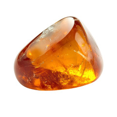 A Small Piece of Tumbled Quartz Crystal with Natural Orange Amber Stone Isolated on Transparent Background