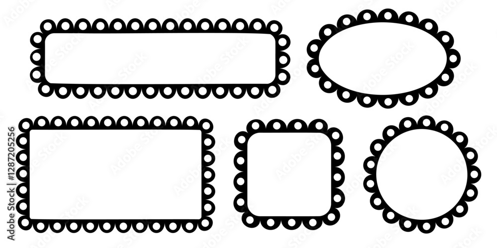 Wall mural set of rectangle and square, oval and circle frames with scallop borders. empty boxes, tags or label
