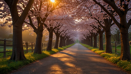 sunset in a beautiful garden