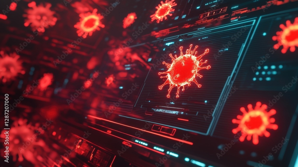Aufkleber futuristic heads up display illustrating a virus infiltrating a network during a cyber attack, trigg