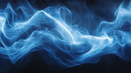 Abstract blue flowing light waves on dark background ethereal and modern
