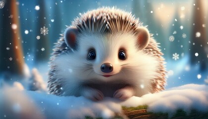 Obraz premium Niedlicher kleiner Igel in einer Winterlandschaft