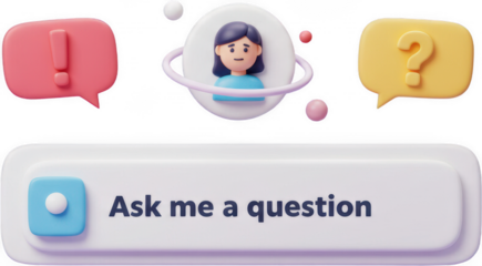 3D Render Friendly Female Avatar Invites Questions FAQ Concept Illustration