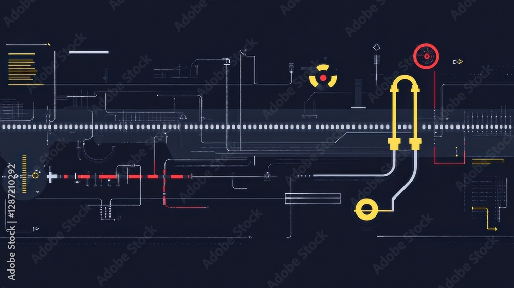 Poster overview of gas pipeline flow illustrating connections and data transmission in a minimalist design.