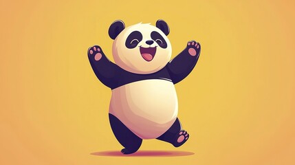 Cute panda character dancing joyfully digital illustration vibrant background cartoon style whimsical concept