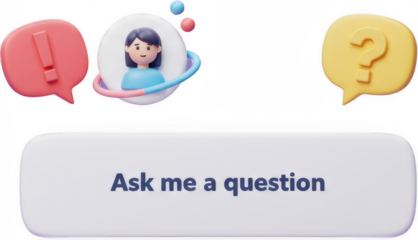 3D Illustration Female Avatar Question Mark Exclamation Point Ask Me a Question Button