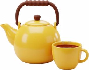 Yellow Teapot and Cup Set Perfect for Cozy Autumn or Winter Scenes 3D Rendered Illustration