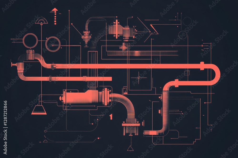 Poster gas pipeline flow infographic illustrating a minimalist design and engineering layout for energy dis