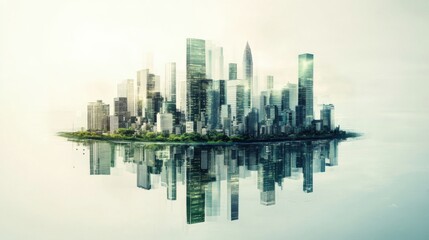 Fototapeta premium Urban reflection skyscrapers on water cityscape modern architecture tranquil atmosphere