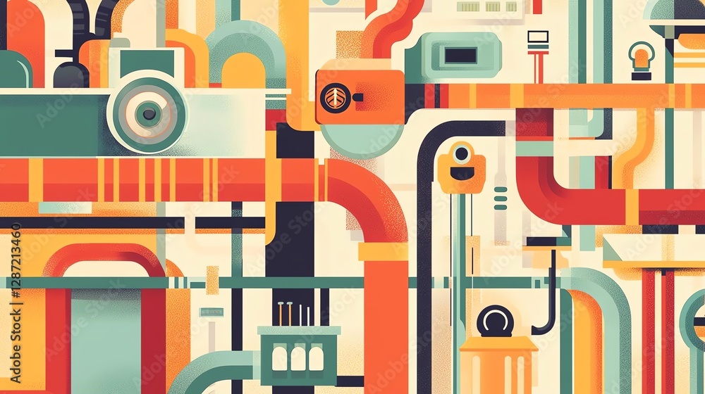 Poster abstract illustration of colorful pipes creating a modern geometric pattern.