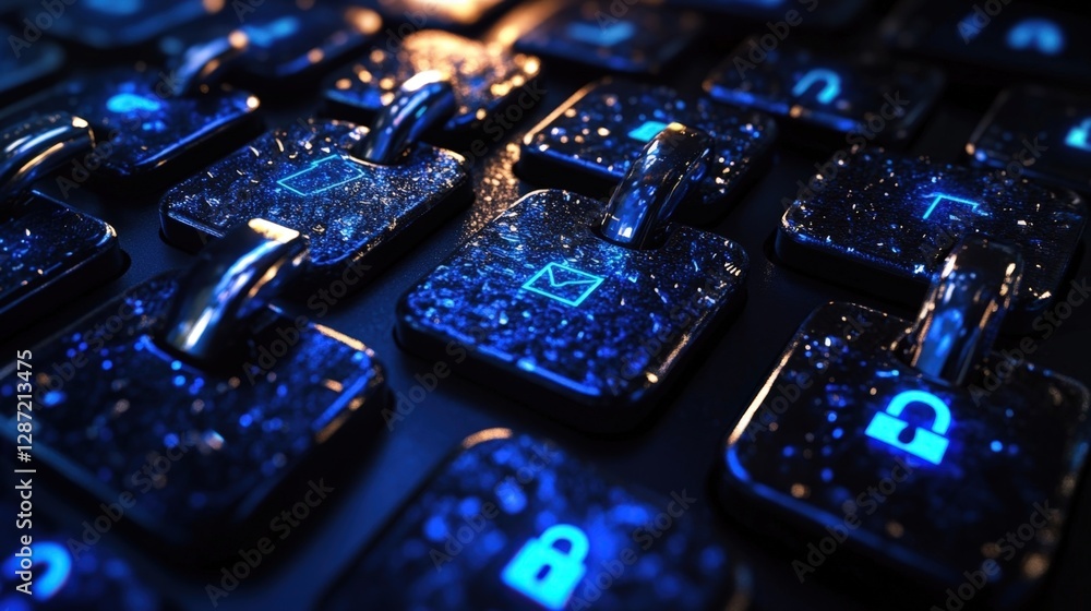 Poster padlocks securing email communication on a wet keyboard symbolize the importance of data protection 