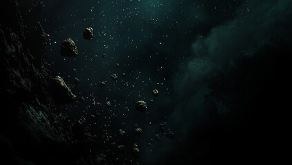 Fototapeta premium Asteroid field, space debris, nebula background, cosmic dust, science fiction backdrop