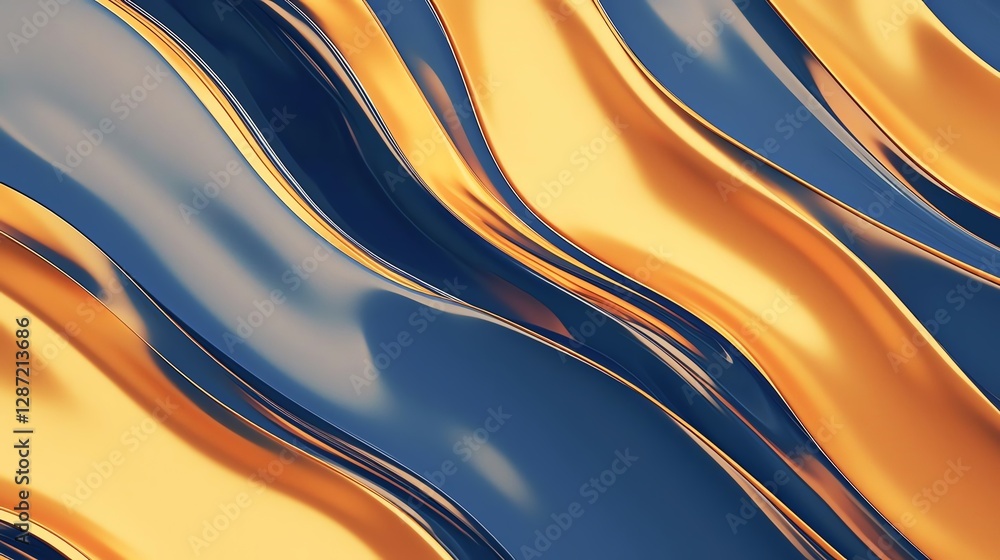 Poster abstract swirling gold and blue waves create a dynamic and vibrant visual effect.