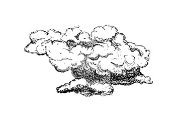 Set of clouds in hand drawn vintage retro style isolated on white background. Cartoon design elements. Vector illustration.	