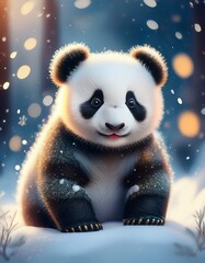 Fototapeta premium Niedliches Pandababy in einer Winterlandschaft