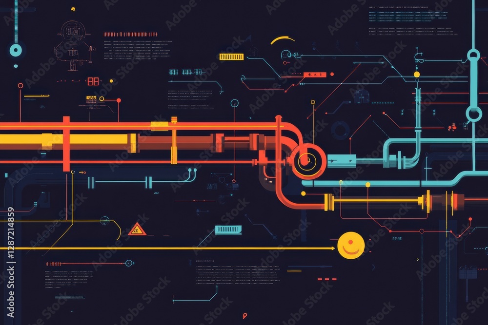 Poster visual representation of gas pipeline infrastructure and flow dynamics for efficient energy transpor