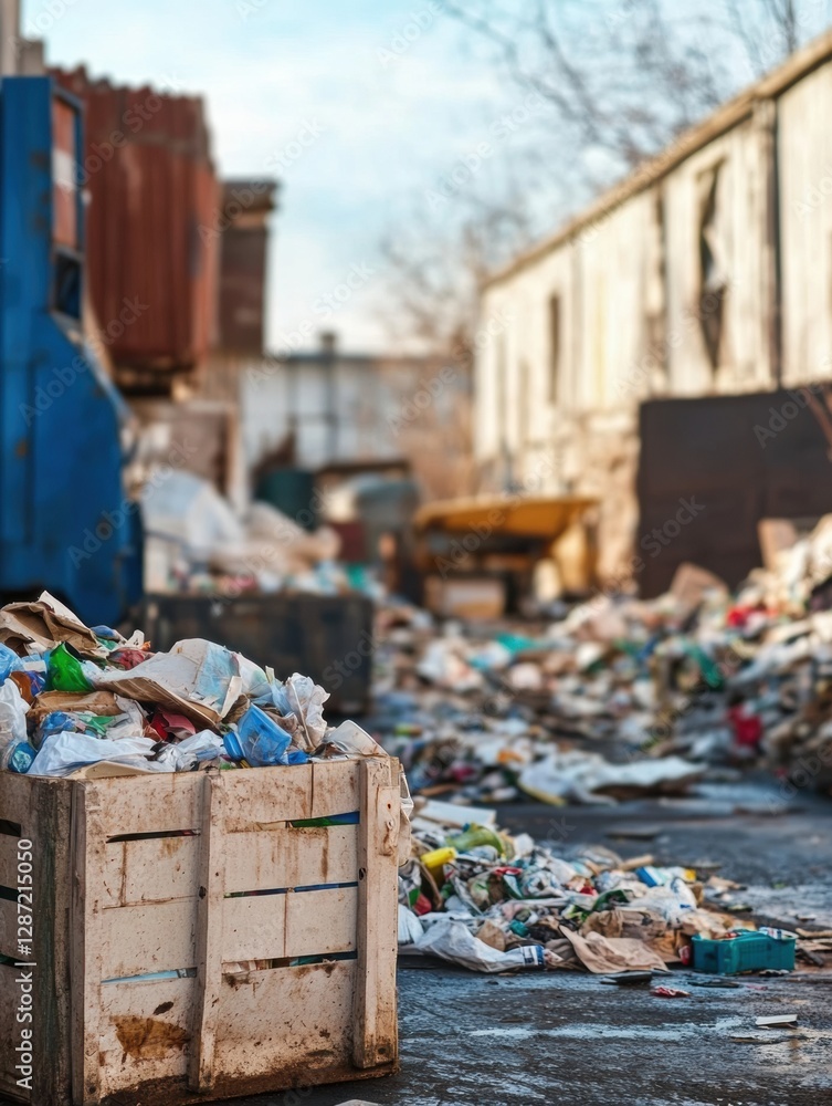 Poster recycling plant showcasing conveyor belts and sorted waste in an industrial environment with ample t