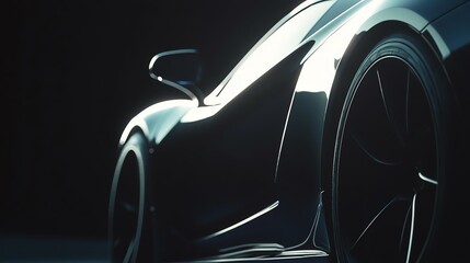 Sleek black sports car captured in dramatic lighting, emphasizing its curves and design.