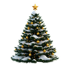 A Fluffy 3D Cartoon Christmas Tree with Lights and Snow Isolated on Transparent Background