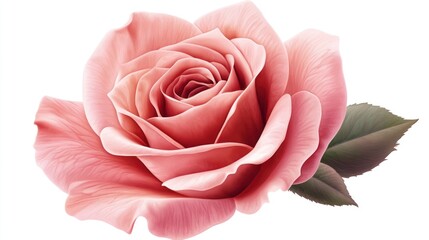Pink rose blossom, isolated, white background, graphic design element