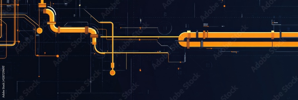 Poster gas pipeline flow design in minimalistic infographic style showcasing energy transfer processes and 