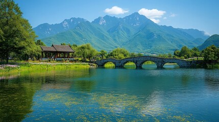 Serene Landscape with Mountains and Reflection