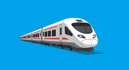 Fototapeta premium Modern high-speed train on blue background: streamlined design and transportation concept
