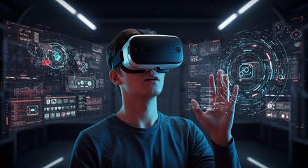 Immersive virtual reality experience with futuristic interface and technology