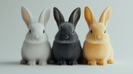 Obraz premium Three baby bunnies, studio shot, neutral background, Easter