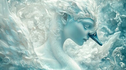 Fototapeta premium A beautiful woman transformed into a magnificent swan figure