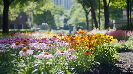 Fototapeta premium Colorful flowers in city park