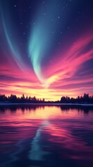 Naklejka premium Aurora borealis over calm lake